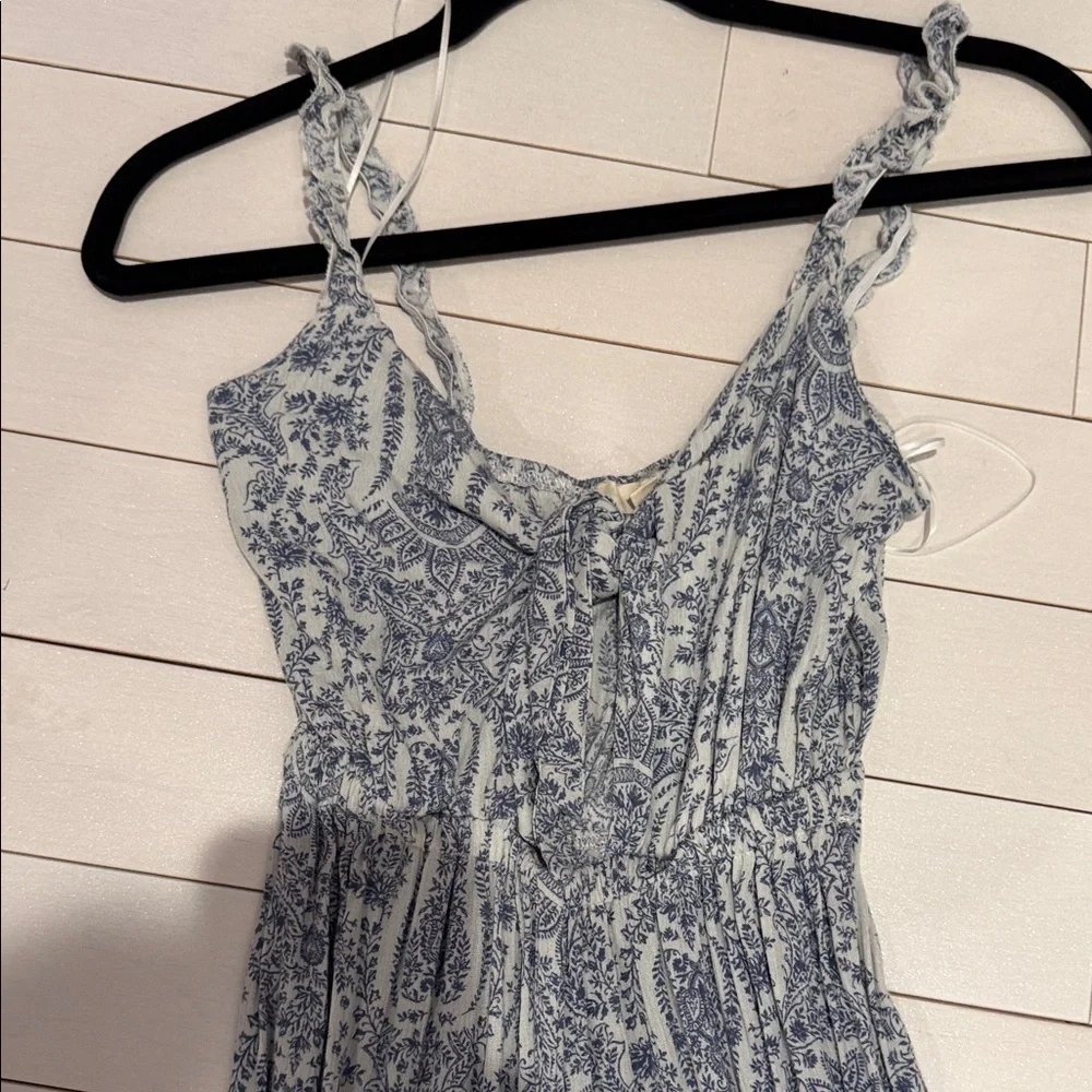 Smocked Paisley Wide-Leg Jumpsuit - Blue